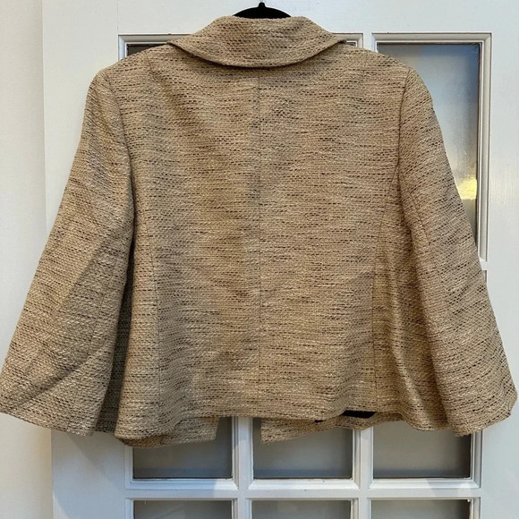 Context Tan Beige Gold Metallic Tweed Blazer Jacket Floral Lining Size 14 - Picture 8 of 15